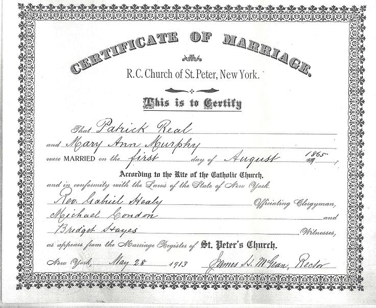 Certificate of Marriage, Church of St Peter New York.jpg