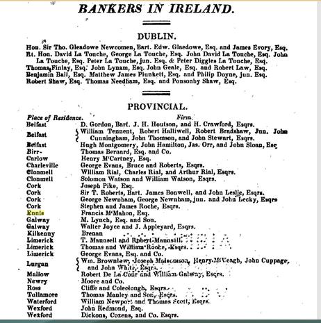 Bankers in Ire, 1818 to 1820, Pigot's diry.jpg