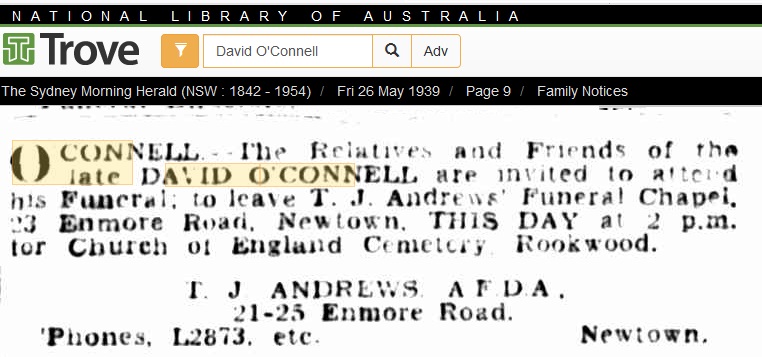 David O'Connell obituary SMH 26 Mary 1939 (trove).jpg