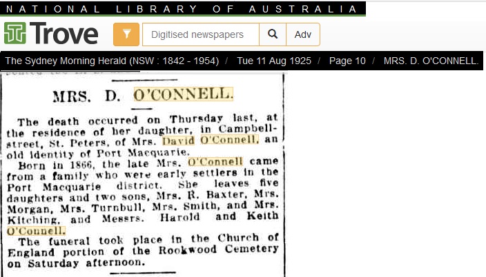 Caroline Platt O'Connell obituary SMH 11 August 1925 (trove).jpg
