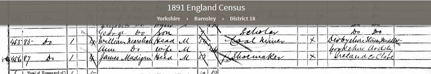 James Madigan family 1891 Census Barnsley Yorkshire - part A.jpg