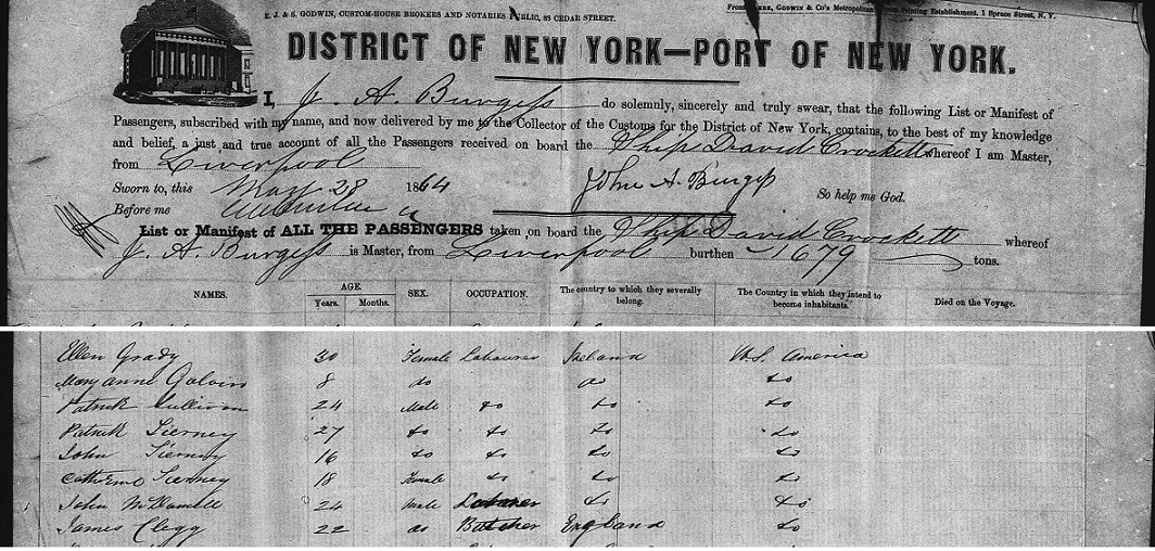28 May 1864 NY arrival of Ship David Crockett with Patrick Tierney.jpg