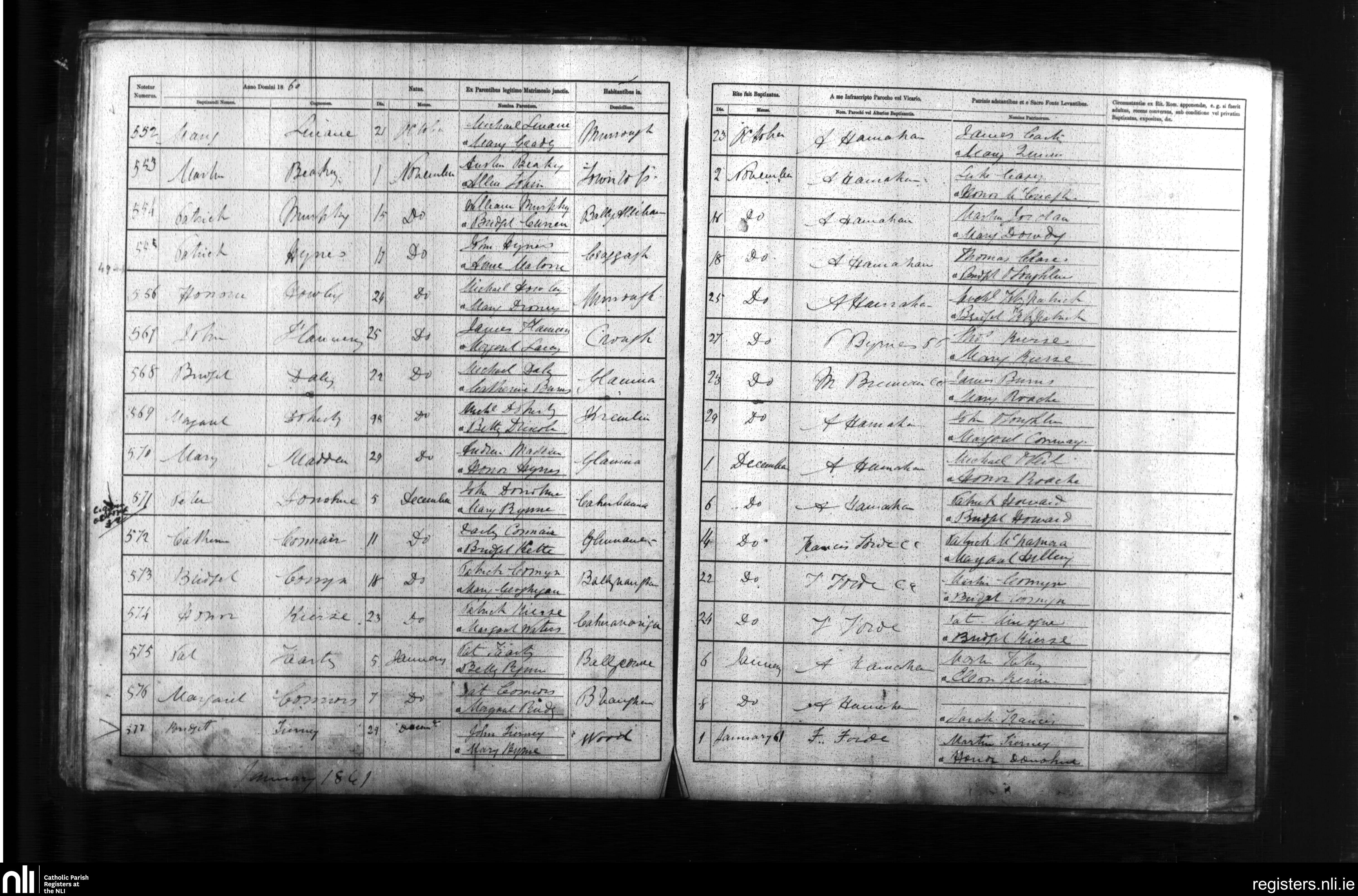 Kierce Honora - Baptism Record 24 Dec 1860 (County Clare) (written as Honor) (upl).jpg