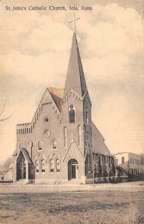 St John's Catholic Church, Iola, Allen County, Kansas, around 1910.jpg