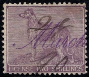 Dog License revenue stamp, two shillings.jpg