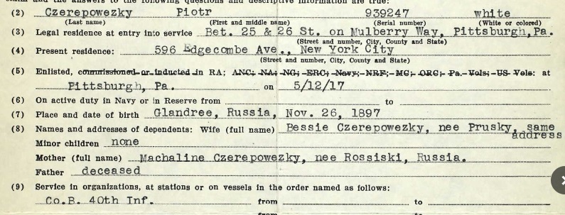 Piotr Czerepowezky of Co B, 40th Infantry, born in Glandree, Russia (PA Veteran Compensation on ancestry).jpg