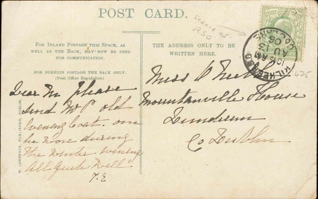Postcard of Kilkee sent on 13 August 1906 to Mountanville House, Dundrum, Dublin.jpg