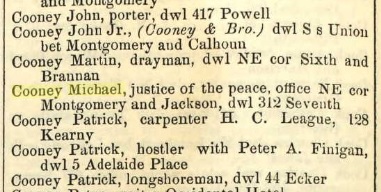 1871 San Francisco City Directory, Michael Cooney, Justice of the Peace.jpg