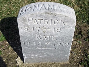 Kate and Patrick McNamara headstone at St John's cemetery in Jackson, Michigan.jpg