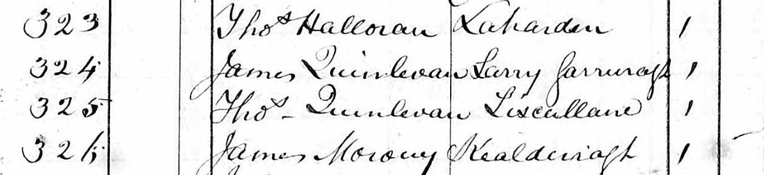 Tulla Log License Register of 1867, James Quinlivan of Larry Garruragh.jpg
