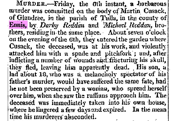Murder of Martin Cusack of Glandree in Tulla 1813.jpg
