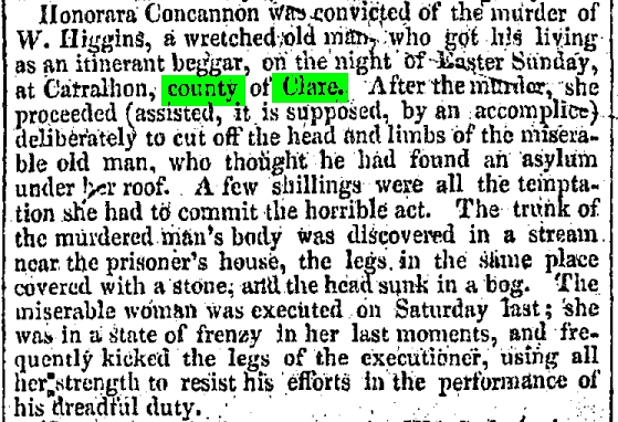 Honorara Concannon executed for killing W Higgins - 1824.jpg